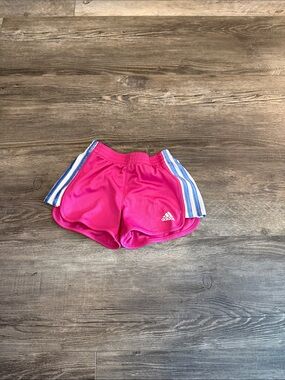 adidas Hot Pink Girls' Shorts with Blue & White Side Stripes